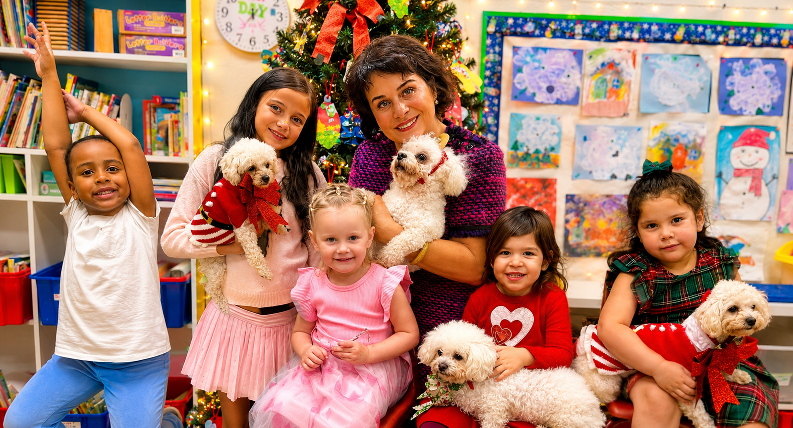 School Programs — campus wellness visit with poodles